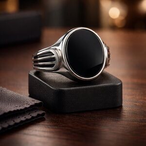 Men's Turkish 925 Silver Black Enamel Abstract Ring